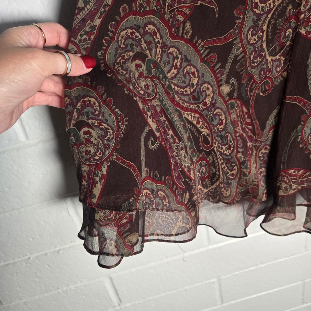 Vtg Lauren Ralph Lauren Paisley Silk Skirt 8 Brown Chiffon Midi Boho Romantic - Picture 5 of 8